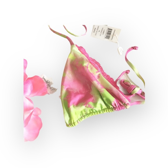 new Beach Bunny ❤︎︎ Panama Animal String Bikini Top ❤︎︎ Pink Green Tie Dye XL - Picture 7 of 13
